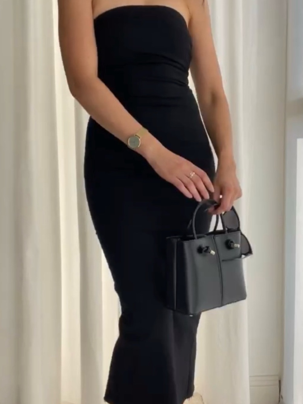 Zara long black denim strapless dress medium